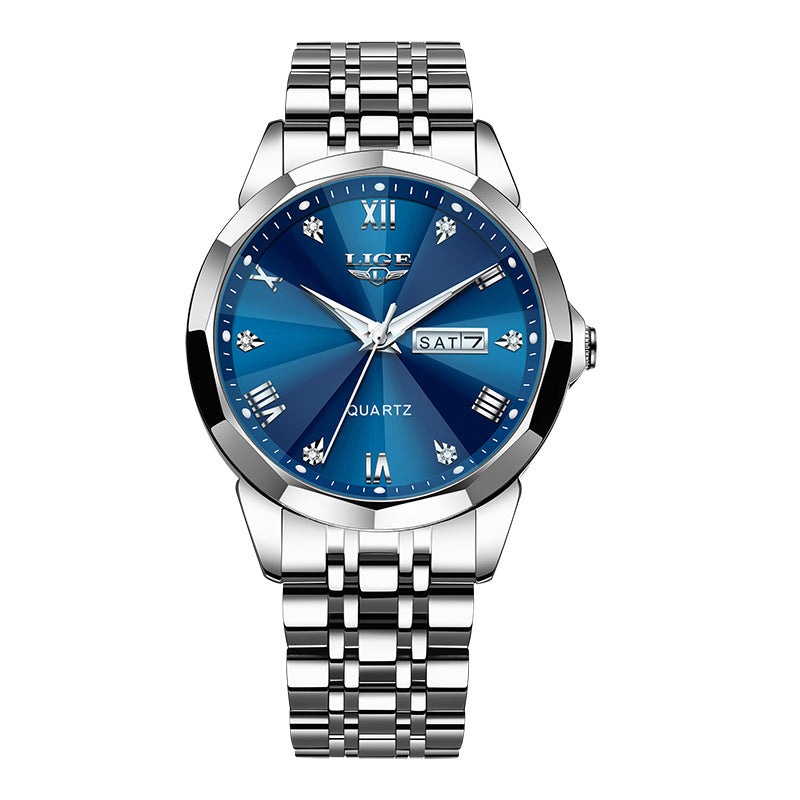 ⌚ Montre Homme Quartz Étanche à Double Calendrier et Aiguilles Lumineuses