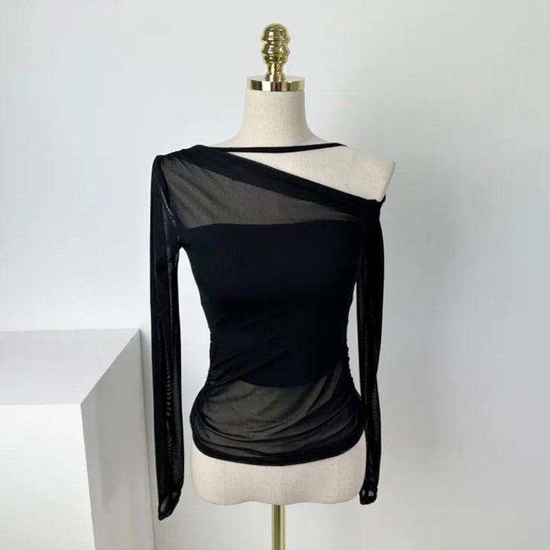 ✨ Ensemble Femme 2 Pièces – Top Bandeau & T-shirt Mesh Épaules Dénudées ✨