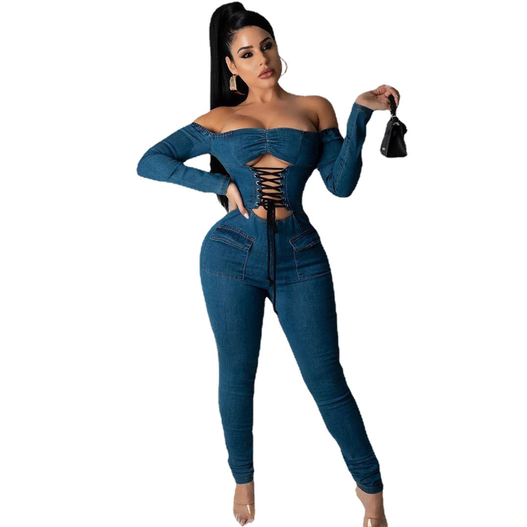 Combinaison Femme – Denim à Bretelles et Épaules Dénudées