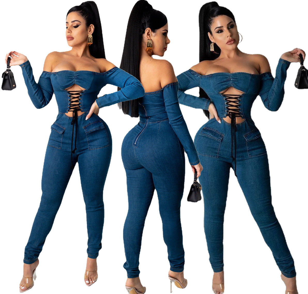 Combinaison Femme – Denim à Bretelles et Épaules Dénudées