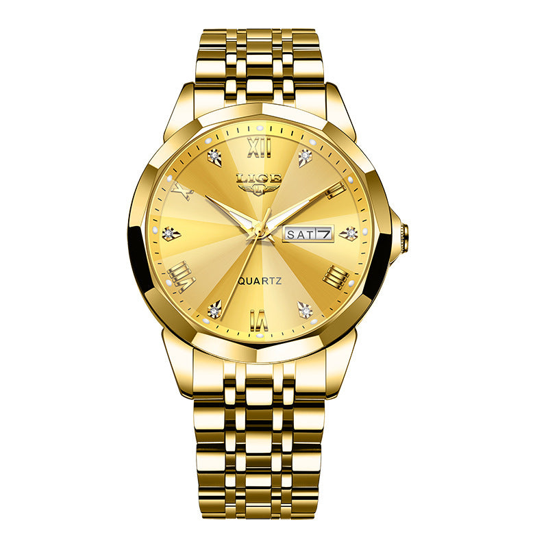 ⌚ Montre Homme Quartz Étanche à Double Calendrier et Aiguilles Lumineuses