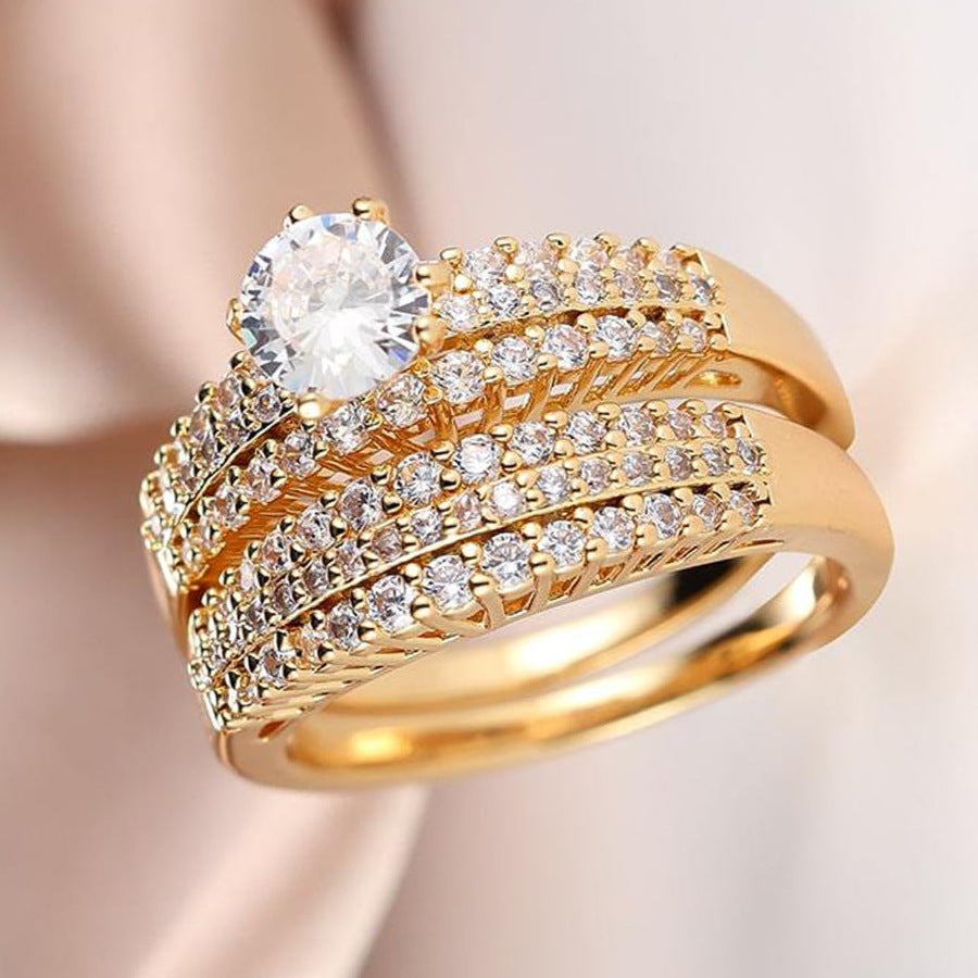 Ensemble de Bagues pour Couple à Double Couches en Zircon – Style Tendance et Éclat Luxueux