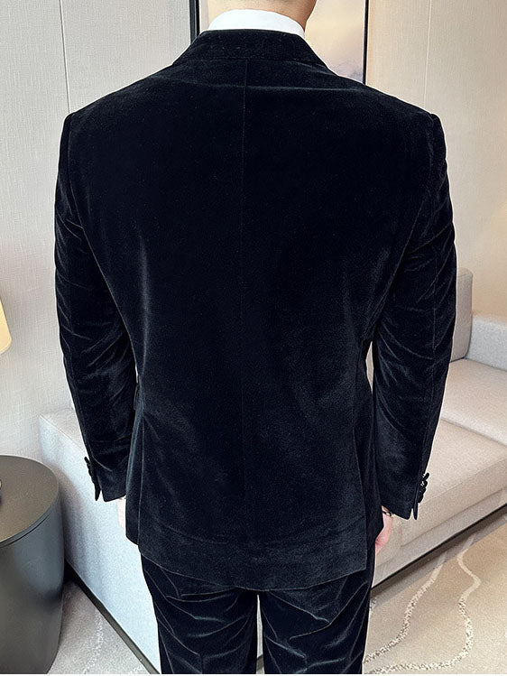 Costume Homme en Velours – Col Cranté Double Boutonnage, Deux Pièces