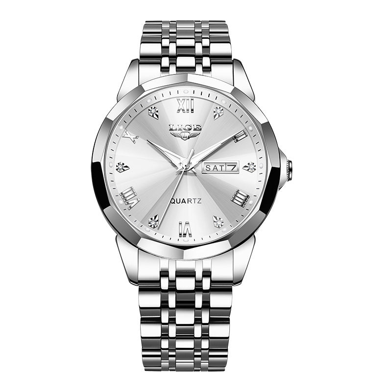 ⌚ Montre Homme Quartz Étanche à Double Calendrier et Aiguilles Lumineuses
