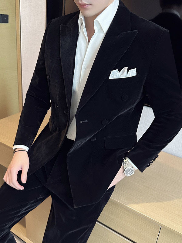 Costume Homme en Velours – Col Cranté Double Boutonnage, Deux Pièces