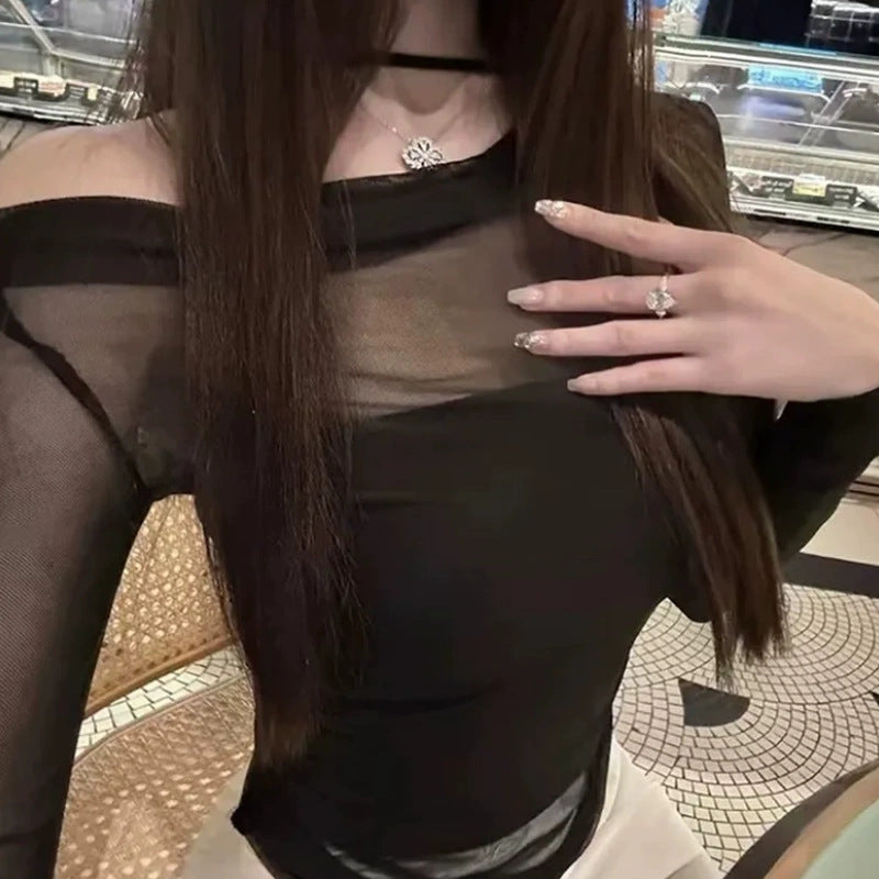 ✨ Ensemble Femme 2 Pièces – Top Bandeau & T-shirt Mesh Épaules Dénudées ✨