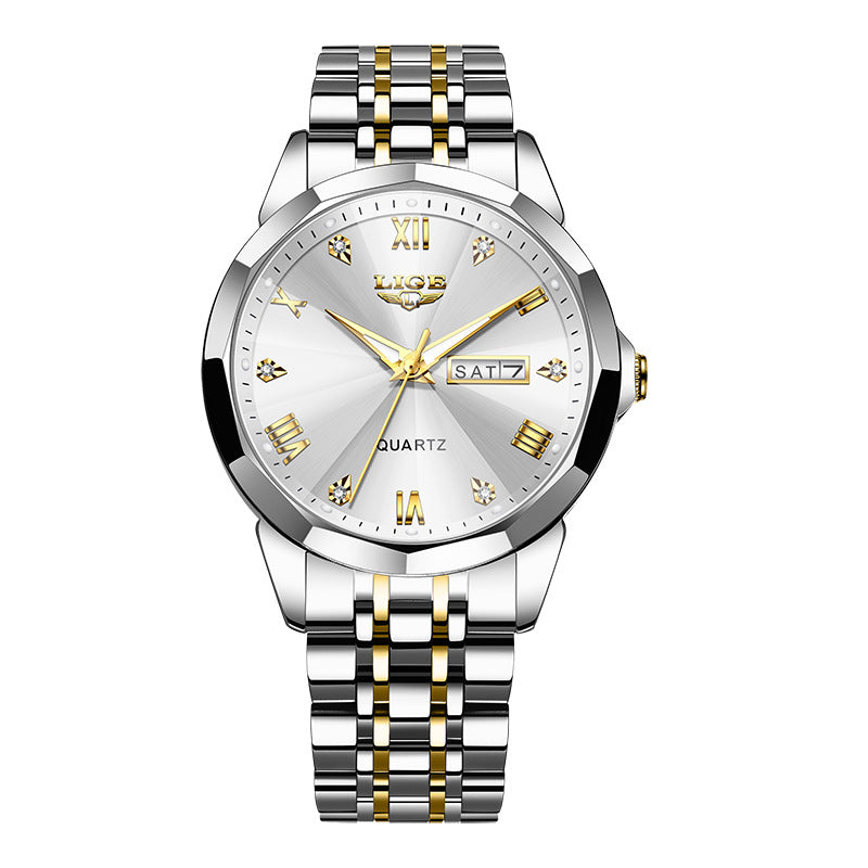 ⌚ Montre Homme Quartz Étanche à Double Calendrier et Aiguilles Lumineuses