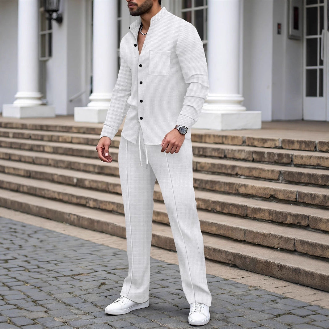 ✨Chemise à col montant et pantalon long, ensemble décontracté✨