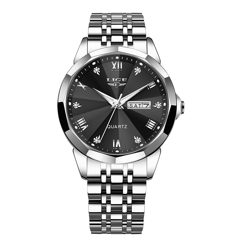 ⌚ Montre Homme Quartz Étanche à Double Calendrier et Aiguilles Lumineuses