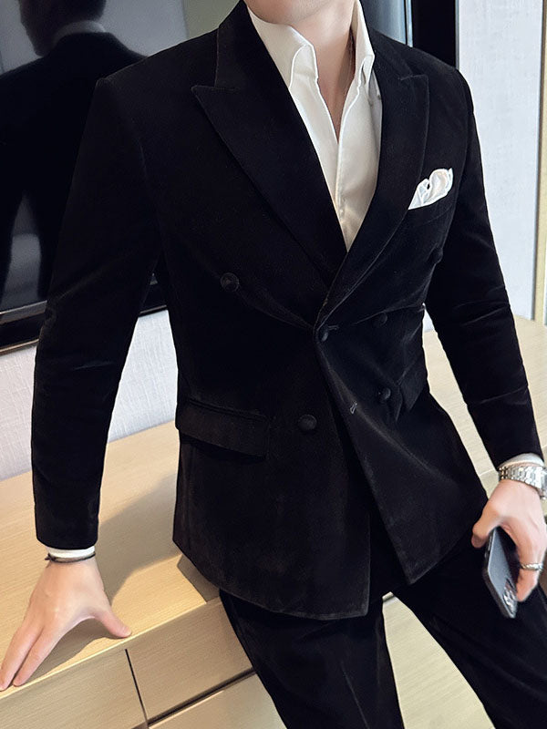 Costume Homme en Velours – Col Cranté Double Boutonnage, Deux Pièces
